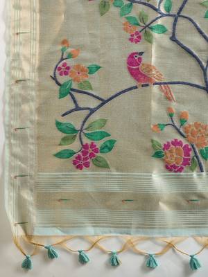 light blue solid blended cotton saree with blouse 3