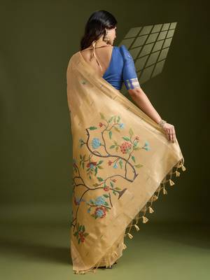 yellow solid blended cotton saree with blouse 4