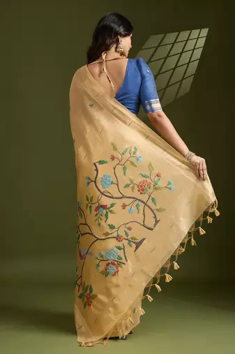 yellow solid blended cotton saree with blouse