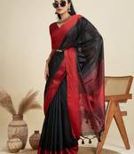 black solid raw silk blend saree with blouse