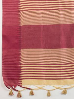 cream solid raw silk blend saree with blouse 3