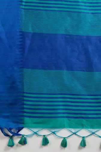 blue solid raw silk blend saree with blouse
