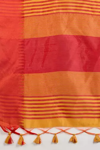 orange solid raw silk blend saree with blouse