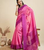 pink solid raw silk blend saree with blouse