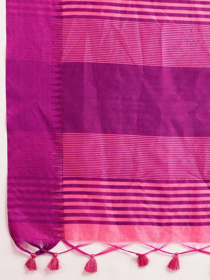 pink solid raw silk blend saree with blouse