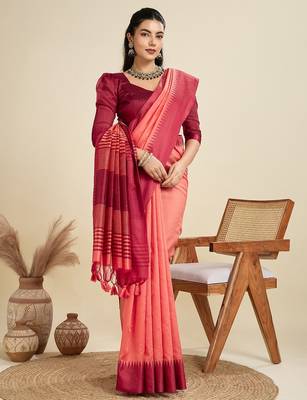 red solid raw silk blend saree with blouse 1
