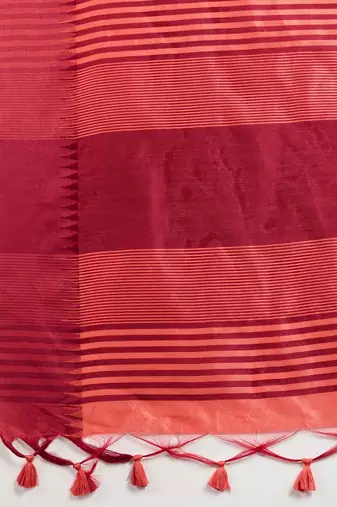 red solid raw silk blend saree with blouse