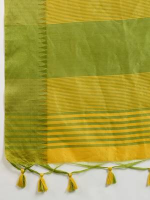 yellow solid raw silk blend saree with blouse 3