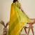 yellow solid raw silk blend saree with blouse