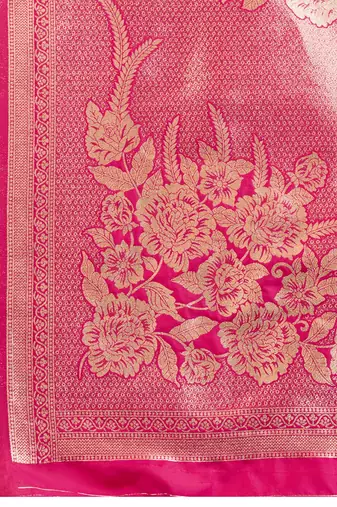 Pink solid silk blend saree with blouse