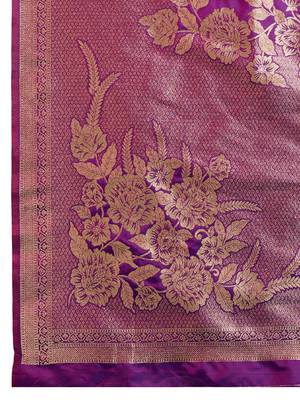 Purple solid silk blend saree with blouse 4