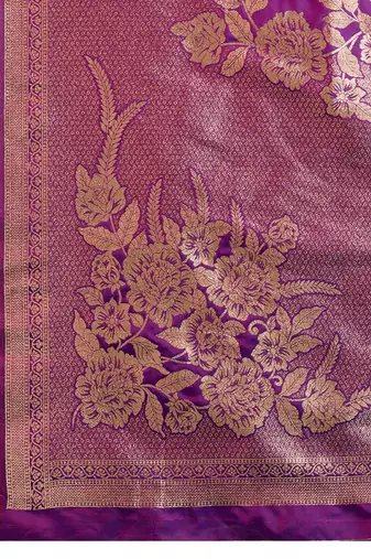Purple solid silk blend saree with blouse