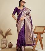 Wine solid silk blend saree with blouse