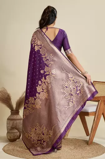 Wine solid silk blend saree with blouse