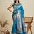Blue solid silk blend saree with blouse