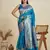 Blue solid silk blend saree with blouse
