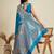 Blue solid silk blend saree with blouse