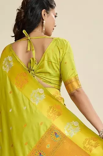 Green solid silk blend saree with blouse