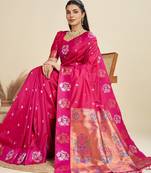 Pink solid silk blend saree with blouse