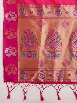 Pink solid silk blend saree with blouse 3