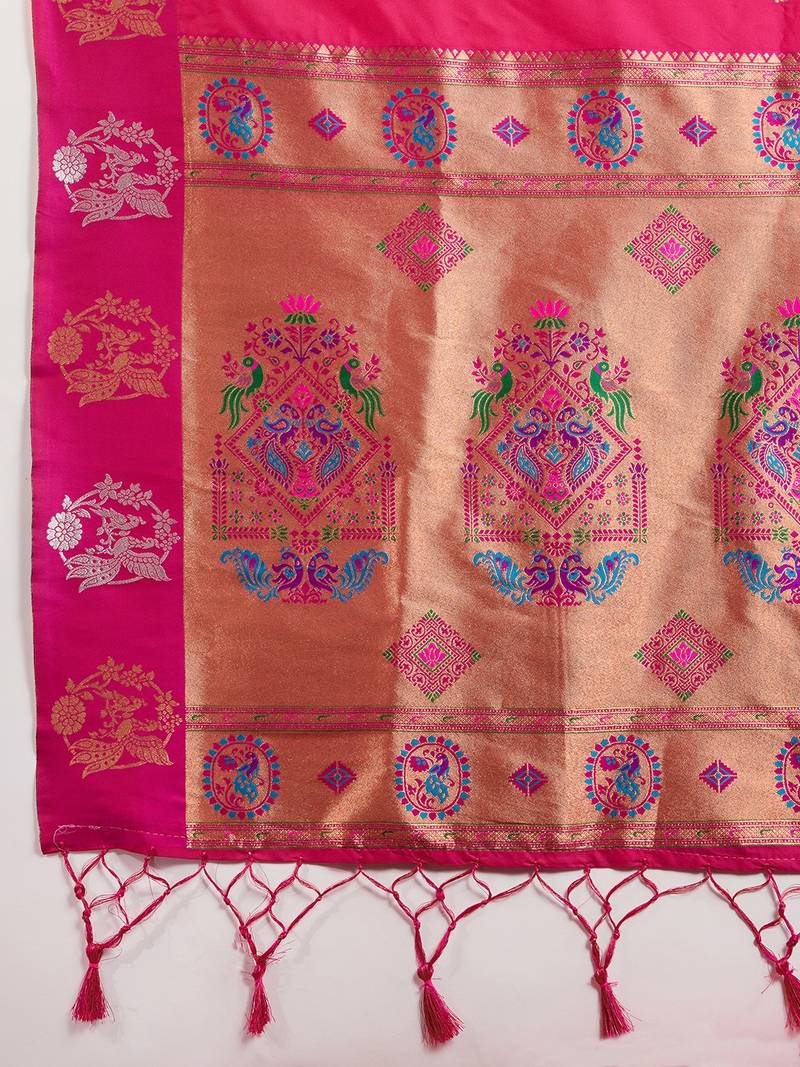 Pink solid silk blend saree with blouse