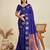Royal blue solid silk blend saree with blouse