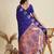 Royal blue solid silk blend saree with blouse