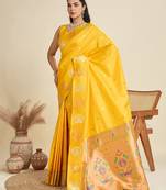 Yellow solid silk blend saree with blouse
