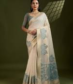 green solid blended cotton saree with blouse