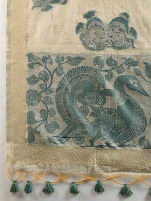 green solid blended cotton saree with blouse 4
