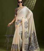 grey solid blended cotton saree with blouse