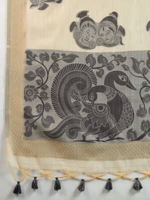grey solid blended cotton saree with blouse 3