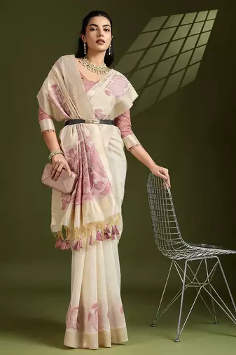 purple solid blended cotton saree with blouse