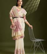 purple solid blended cotton saree with blouse