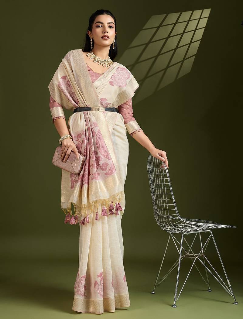 purple solid blended cotton saree with blouse