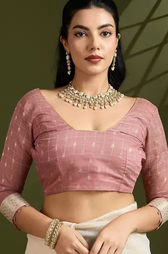 purple solid blended cotton saree with blouse