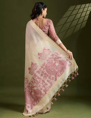 purple solid blended cotton saree with blouse 4