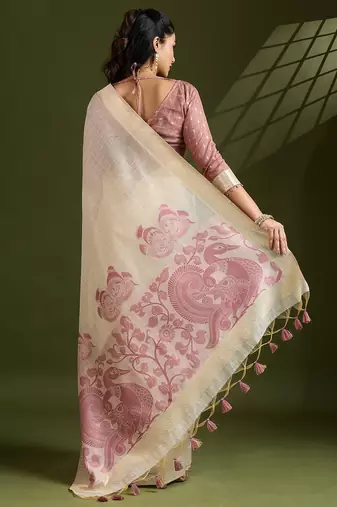 purple solid blended cotton saree with blouse