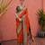 Orange solid silk blend saree with blouse