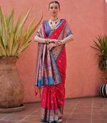 Pink solid silk blend saree with blouse