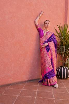 Purple solid silk blend saree with blouse 2
