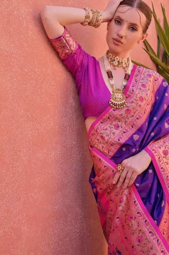 Purple solid silk blend saree with blouse