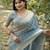 blue solid silk blend saree with blouse