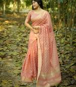 peach solid silk blend saree with blouse