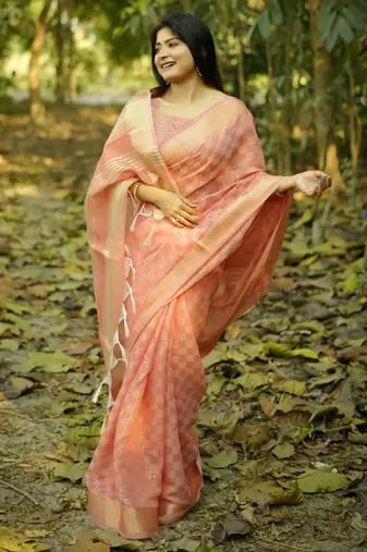 peach solid silk blend saree with blouse