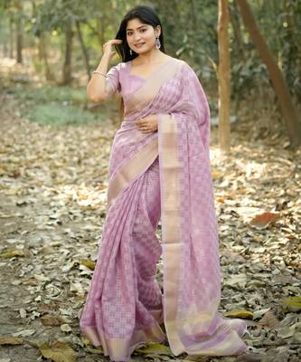 purple solid silk blend saree with blouse 1