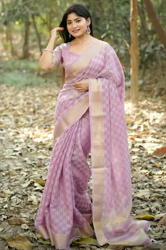 purple solid silk blend saree with blouse