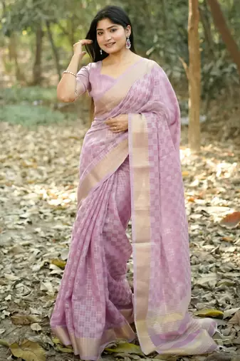 purple solid silk blend saree with blouse