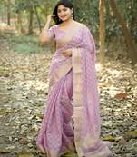purple solid silk blend saree with blouse