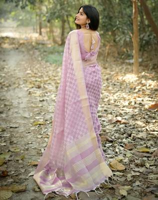 purple solid silk blend saree with blouse 2